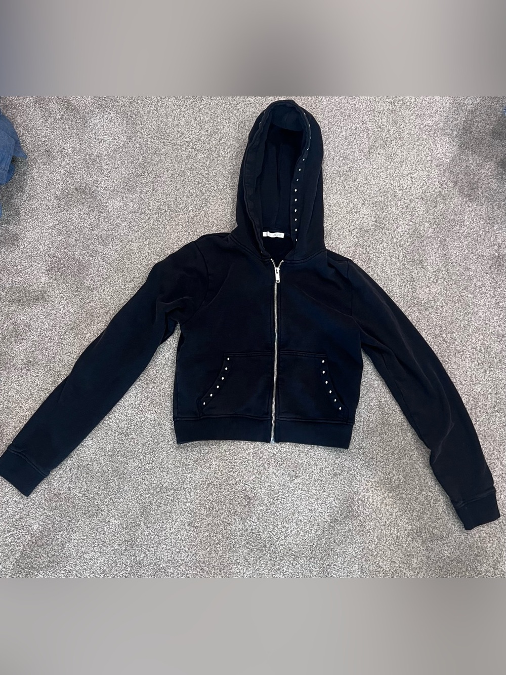 Zara Studded Cropped Black Hoodie NWOT